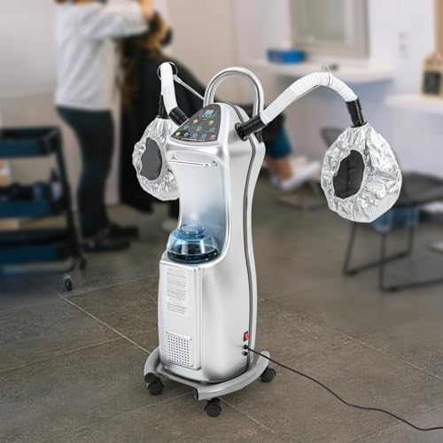 Image of Professional Hair Steamer, 650W Micro-Mist Hair Steamer Stand Hair Treatment Machine with Two Steam Caps for Hair Deep Care Hair Repair Salon Spa (Silver)