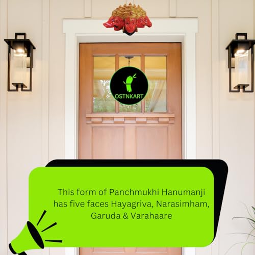 Image of Panchmukhi Hanuman Polyresin Orange, Size-L-12,W-5,H-7 cm for Door Entrance Hanuman ji Murti for House Warming Ceremony,Birthday,Diwali Gift
