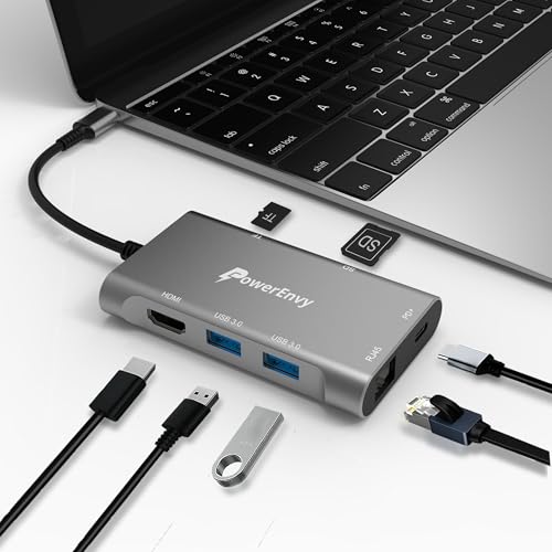PowerEnvy USB C HUB,7-in-1 USB Adapter Multiport Data HUB with 60W Type C Charging 5Gbps 2 USB A 4K...