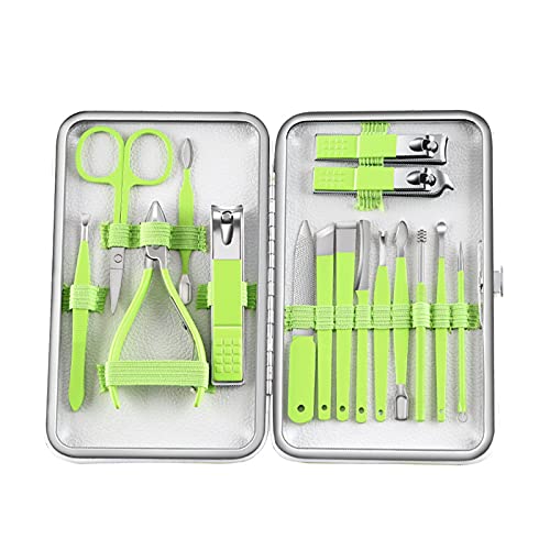 Manicure Kit for Men，Manicure Set -Lilyhao Nail Clippers Set 16 In 1 Grooming Kit,Nail Tools with Champagne Luxurious Travel Case (GREEN)