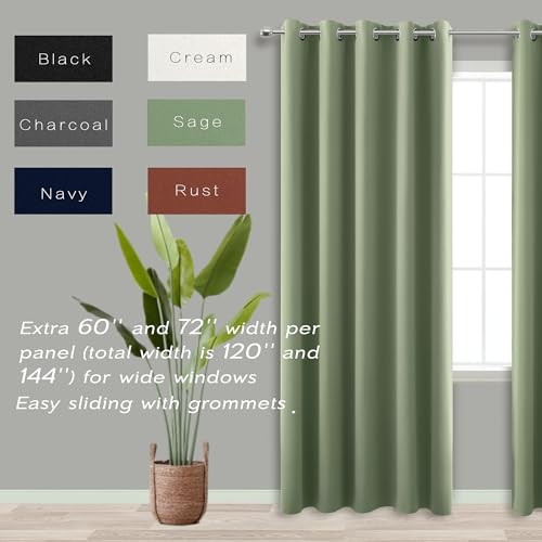 Image of KOUFALL 72x63 Inch Length Sage Green Blackout Curtains for Living Room