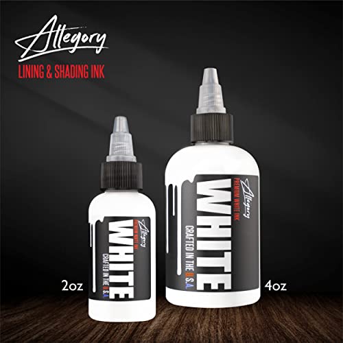Allegory Tattoo Ink – White, Premium White Tattoo Ink, Perfect For Mixing, Shading And Highlighting, Smooth, Consistent Pigment, Vegan Friendly Tattoo Color, Organic Ink, Crafted In The Usa, 4 Oz #TOP2