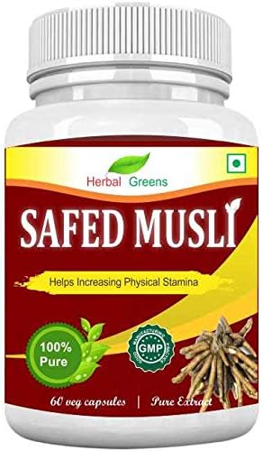 HerbalGreens Shwet Musali or Asparagus Adscendens contains Safed Musli Extract (Chlorophytum Borivilianum) (rhizome) Saponins>20% (500 mg)-60 Caps (Pack of 2)