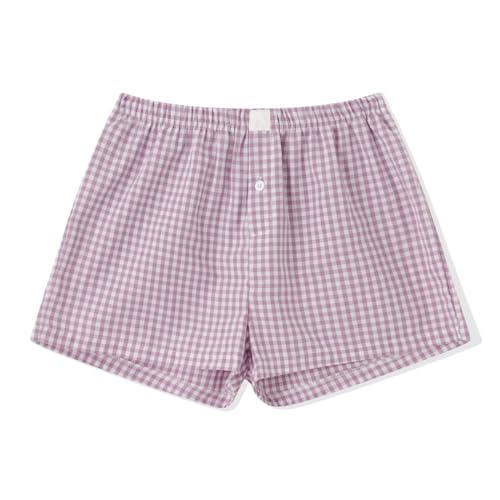 Image of Y2k Women Gingham Boxer Shorts Low Rise Micro Pajamas PJ Sleep Short Pants Plaid Sleepwear Sleeping Lounge Bottoms