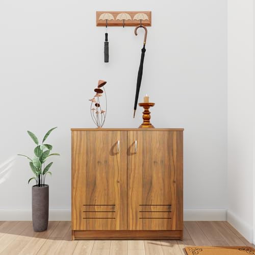 Image of VIKI | Shoe Rack with Ventilated Doors, Shoe Storage,Shoe Cabinet for Hallway, Organizer Unit for Entryway, Width 80cms, Brussel Walnut Colour | 1 Year Warranty