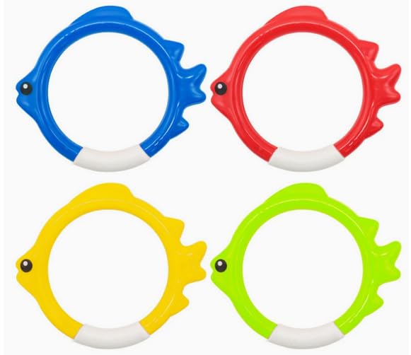 VEYLIN Fish Ring Diving Toys, 4 Pack Multicolour Swimming Pool Sinkers, Underwater Dive Training Water Fun Training Game Set