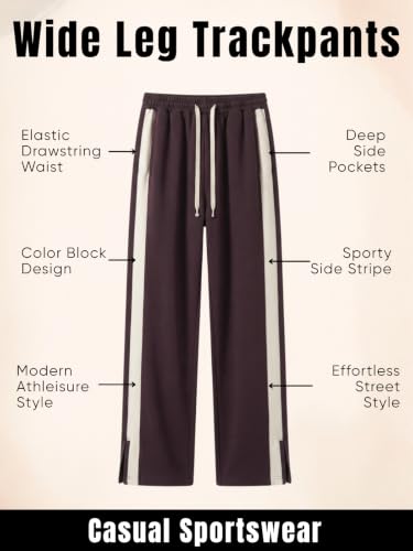 Image of GRECIILOOKS Men Casual Trouser | Men's Wide Leg Track Pants with Contrast Side Panel | Relaxed Drawstring Fit Streetwear Trousers | Loose Fit Joggers for Man