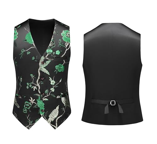 MOGU Mens 3 Piece Suit Slim Fit Tuxedo Floral Print Jacket Vest Pants Set for Wedding Prom Dinner2