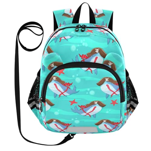 Pirate Shark Starfish Toddler Harness Backpack for Boys Girls 3-6 Years Kids Backpack with Anti Lost Safety Leash Baby Harness Bookbag for Preschool Walking Travel