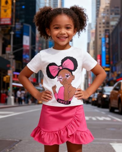 Image of Kids Toddler Girl Summer Clothes Letter Printed T-Shirt Top+ Floral Skirt 2pcs Girl's Skirt Set