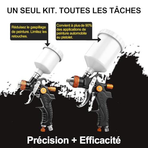 Pistolets automatiques HVLP avec buses interchangeables de 1,0 à 1,7 mm et manomètre - 7