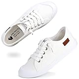 JENN ARDOR Women's White Canvas Sneaker Slip-ons Loafers Shoes for Womens Fashion Casual Canvas Round Toe Soft Comfortable Walking Flats Size 7.5