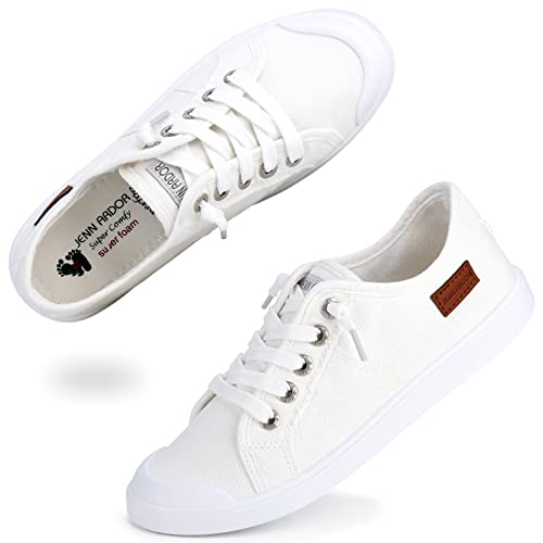 JENN ARDOR Women's White Canvas Sneaker Slip-ons Loafers Shoes for Womens Fashion Casual Canvas Round Toe Soft Comfortable Walking Flats Size 8 by JENN ARDOR - Used condition - US$22.27
