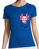 latostadora Camiseta Manga Corta Bolsillo Lindo Axolotl Salamander para Mujer - Azul Royal S - Ref. 1798796-P