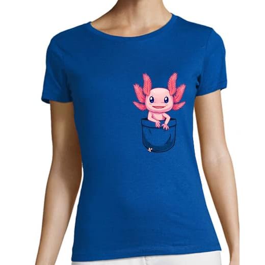 latostadora Camiseta Manga Corta Bolsillo Lindo Axolotl Salamander para Mujer - Azul Royal S - Ref. 1798796-P