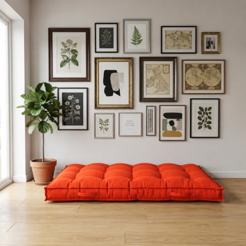 Image of SKANDA FAB Low Seating Cushion -100% Cotton Twill,Hand-Plotted Microfiber Filling,Floor Cushion with 2 Back Support Cushions - Ideal for Living Room,Balcony,Lounge- 80x120 Terracotta (Pack of 1),Red