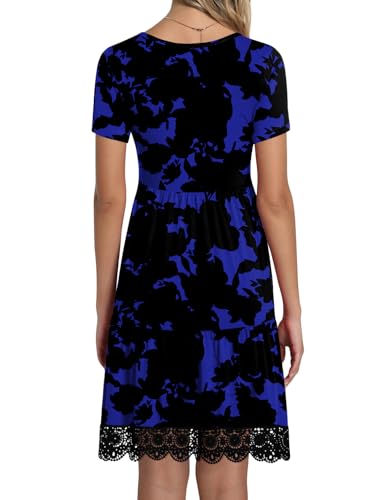 Image of TAOHUADAO Women's Summer Casual Tshirt Dresses Short Sleeve Ruffle Swing Lace Hem Dress with Pockets