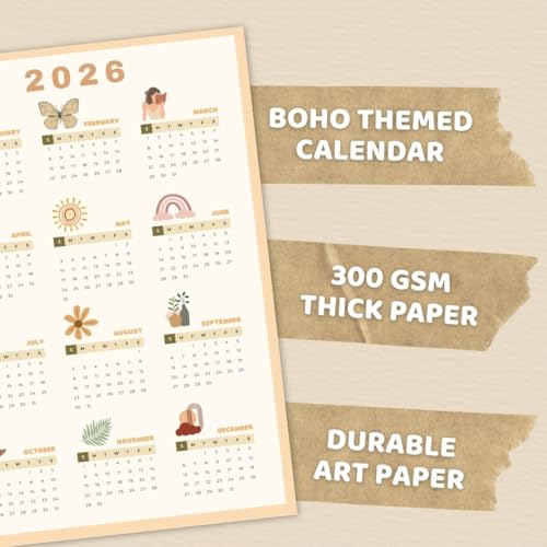 Image of Funk You Store Boho Themed Calendar 2026 Poster | A3 Sized (42 x 29 cm) Poster Cute Calender for Boho Themed Home Decor | Feel Good-Calendar 2026 Posters for Wall | Aesthetic Wall Room Decor