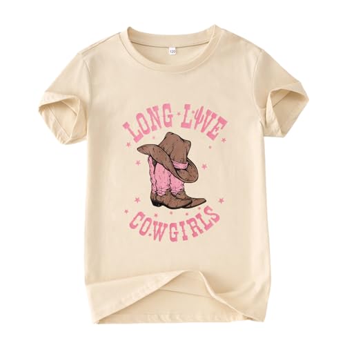 Ritatte Toddler Western Cowgirl Shirt Kids Lets Go Girls T-Shirt Long Live Cowgirls Rodeo Graphic Short Sleeve Tees Top 2-9Y(Apricot-Long Live cowgirls1 8-9T(150))