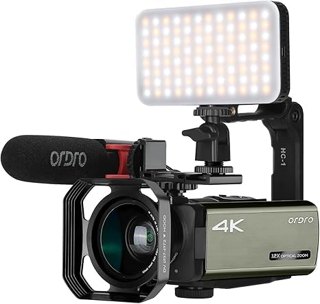 ORDRO 4K Camcorder UHD Video Camera Digital 1080P Camcorder Live Streaming Camera Recorder with 12x Optical Zoom Video Camera Bundle