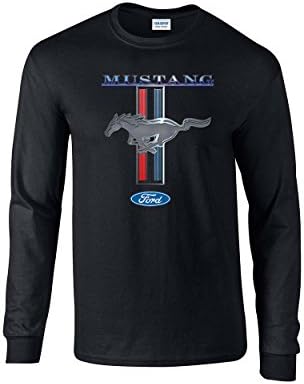 Ford Mustang Pony & Stripes Ford Motors Car Truck Men's Long Sleeve T-Shirt Racing Performance Classic Muscle Car-Black-Lar
