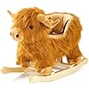 Baby Rocking Horse,Highlander Cattle Wooden Rocking Horse for Toddlers 1 Year Old Cute Cow Stuffed Plush Ride-on Toy Rocking Animal for Baby Boys and Girls Nursery/Child Christmas or Birthday Gift