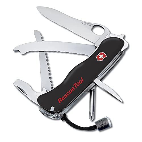 Image of Victorinox Rescue Tool with Nylon Pouch Swiss Army Knife, 13 Functions, Swiss Made Pocket Knife with Seatbelt Cutter and Glass Saw - Black