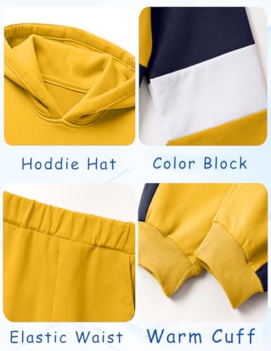 Image of Boys Clothes Long Sleeve Color-blocked Hoodie Top and Pants 2PCS Winter Sweatsuits Fall Boys Outfits 2-8 Years