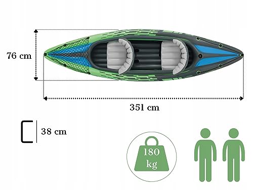 Image of Challenger K2, 2 Person Inflatable Boat for Flood Rescue, Adventure, Rafting, Fishing, with Oars & Air Pump, Inflatable I-Beam Floor for Comfort and Rigidity (68306)