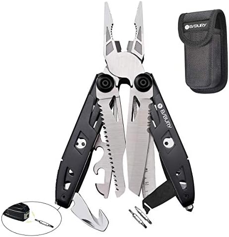 BIBURY Multitool Pliers, 18 in 1 Multi Tool with Safety Hammer, Stainless Steel Multitools Pocket Knife with Sheath for Outdoor, Survival, Camping, Hiking, Valentines Day Gifts for Him