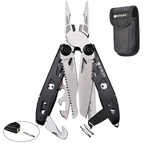 BIBURY Multitool Pliers, 18-in-1 Multi Tool with Safety Hammer, Safety Locking Design Stainless Steel Multifunction Pocket Knife for Outdoor, Survival, Camping, Hiking, Home Repair - Black Cover