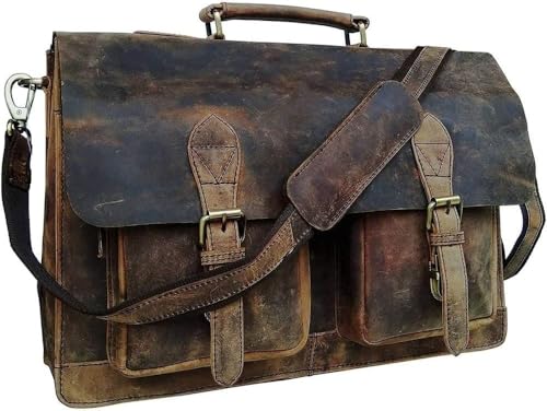 cuero Retro Brown 20 Inch Buffalo Hunter Leather Laptop Messenger Bag Office Briefcase Crossbody, Brown