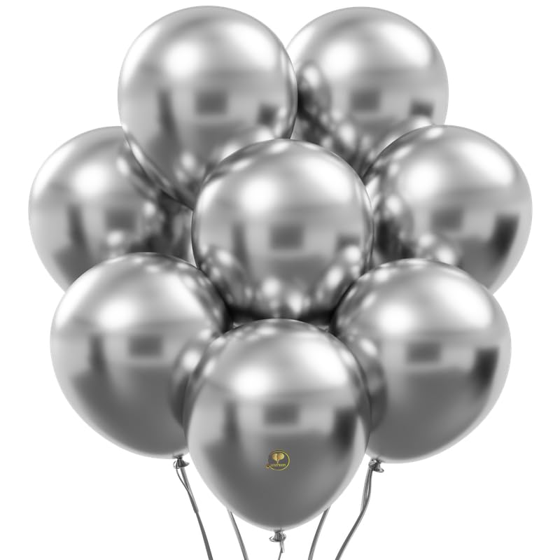 Image of AFTERLOON Biodegradable Natural Rubber Latex Mini Balloons 50 pcs Metallic Chrome Silver 5 Inch, Plastic-Free Alternative Shiny Glossy Durable Thickened Extra Strong Helium Float, Wedding Decor