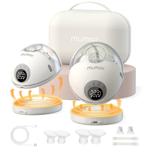 Image of Heated Base Hands Free Breast Pump, Wearable Breastfeeding Pump of Baby Heated Dustproof Base, Voice Prompts LED Display with 4 Modes &12 Levels Memory Function-22 mm,Christmas Gift, 2 Pack Gray
