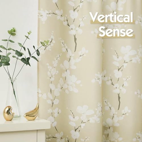 Image of FMFUNCTEX Beige-White Valance Curtains for Windows Print Blossom Sunlight Filtering Window Panels for Cafe Natural Themed Valance Drapes 1 Panel 54 inchW x 15 inch L