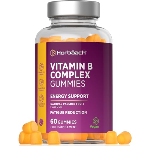 Vitamin B Complex Gummies | 60 Count - Tablet Alternative | High Strength Supplement with Vitamin B12, B6, B12, B2, B3, B5, Biotin, Folic Acid, Zinc and Iodine | Natural Tropical Flavour | by Horbaach