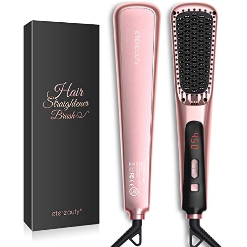 Hair Straightening Brush, ETEREAUTY Ceramic Ionic Hair Straightener Brush Hot Comb Hair Straightener with 30s Fast Ionic MCH Heating Hair Technology, Safer, Auto Temperature Lock & Off Function