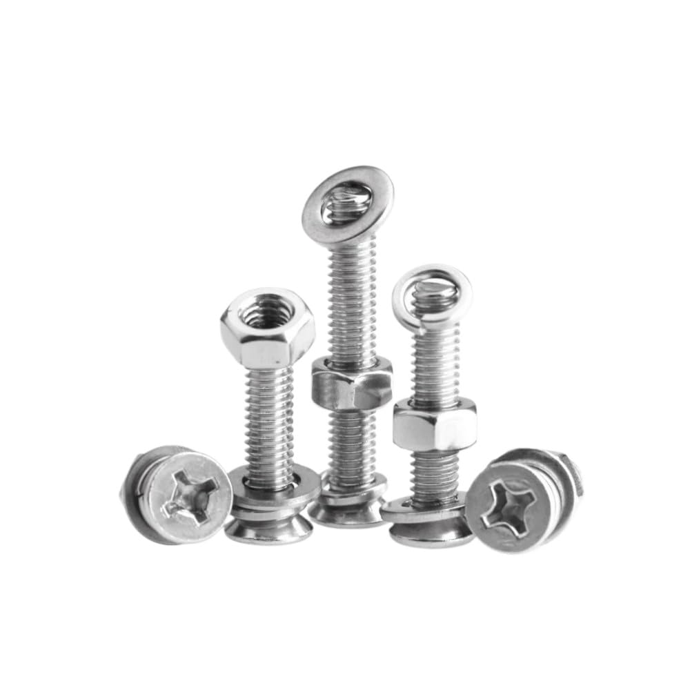 Tornillos de cabeza avellanada Phillips de acero inoxidable SS304 con tuercas hexagonales Arandela de resorte plana (200,M3 x 55 mm)