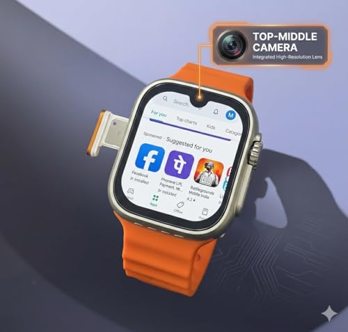 Image of Neotech S9 4G /5G SIMCARD Android Smart Watch with Dual 5 Megapixel Camera, 32 GB RAM+264 GB Memory, High-Resolution Lens, Orange & Black Silicone Strap