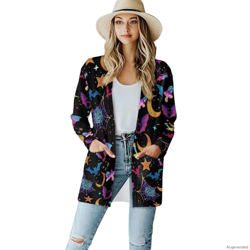 Image of Forchrinse Red Ladybug Cardigan for Women Causal Long Sleeve Open Front Cardigans Sweater Fashion 2024 Fall Coat with Pockets