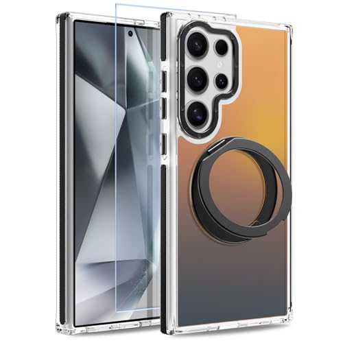Image of Magnetic for Samsung Galaxy S24 Ultra Case with 360 Stand [Compatible with Magsafe] [Fluorescent Design] [1 Screen Protector] Slim Translucent Matte Case for Galaxy S24 Ultra 6.8 inch, Black