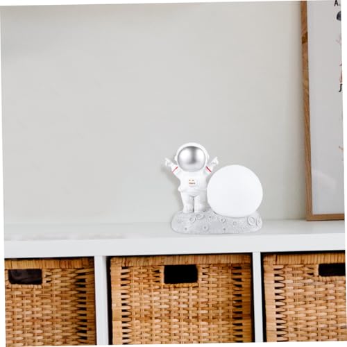 Lámpara de mesa noche astronauta resina plateada LED miniatura 7