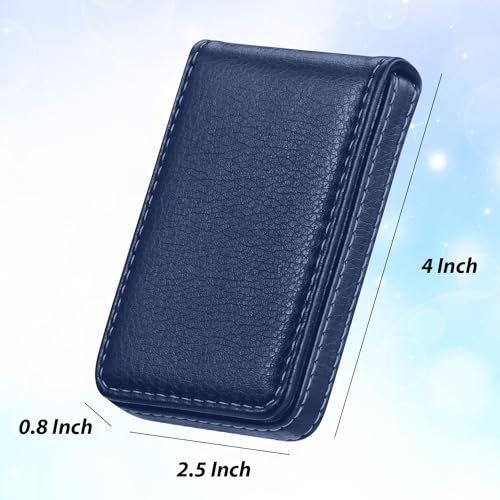 Image of Outus 2 Pcs Business Card Holder, PU Leather Business Card Case Pocket Wallet with Magnetic Shut for Men Women(Blue,Classic)