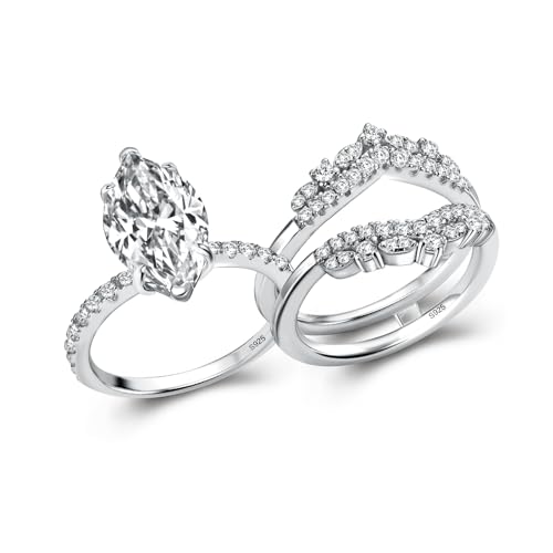 3.5ct Wedding Rings Set for Women,925 Sterling Silver AAAAA CZ Gemstone Vintage Marquise Cut Engagement Ring Sets with Insert Wedding Ring for Travel,Daily,Proposal,Birthday