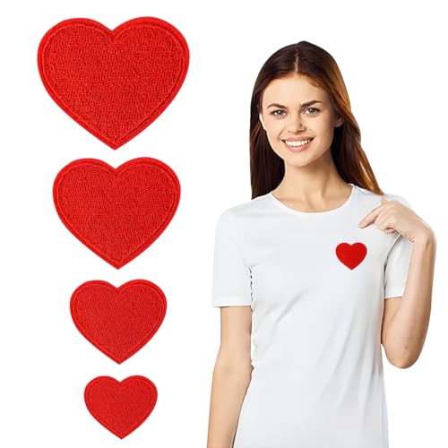 24 Pièces Patchs Thermocollants, Transferts Thermocollants de Cœur Rouge pour Textiles Couture, Enfants Patchs Thermocollants Brodés Autocollants pour Jeans...
