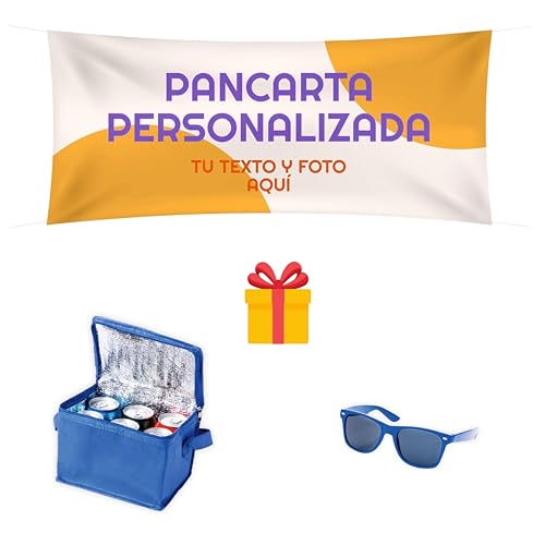 Pancarta personalizada con foto/texto/logo 150x100 cm. y más tamaños│Regalo Nevera y Gafas de Sol│Pancarta fiesta de cumpleaños, graduación, decoración boda, navidad