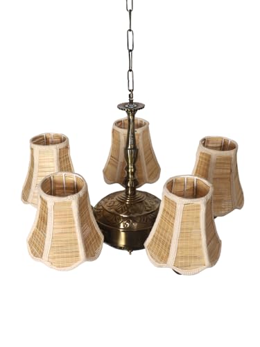 Image of Devansh 05 Lights Bamboo Vintage Shade with Antique Golden Chandelier -S