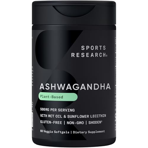 Sports Research Ashwagandha Softgels with Coconut MCT Oil - Natural Adaptogen Made with Shoden Ashwa for Relaxation Calm & Sleep Support - Gluten Free & Vegan Friendly - 60 Count