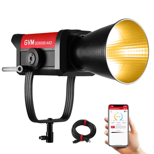 Image of GVM 500W COB LED Video Light, APP Control, Bi-Color Continuous Output Lighting with Bowens Mount, 2700K-6800K, CRI /TLCI97+, 227040lux@1m, 12 Effects & 12 Sources for Studio Photography