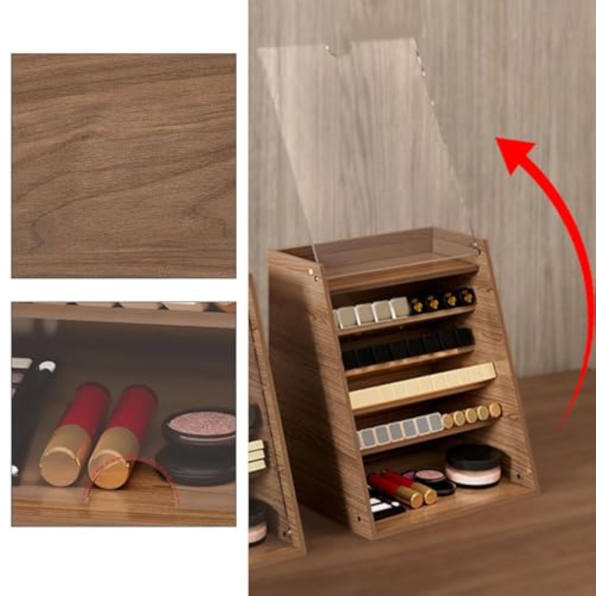 Wooden Lipstick Organizer, 6 Level Display Shelf